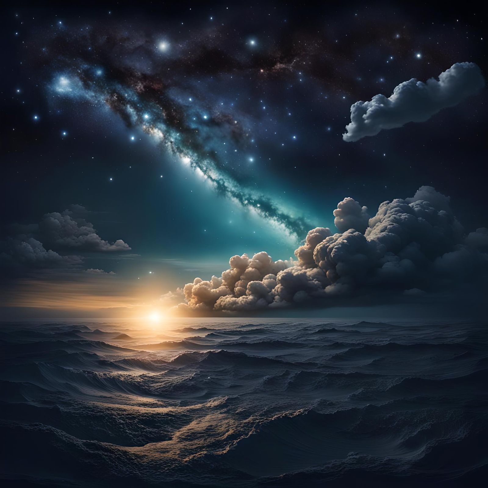 Celestial Majesty Over a Dark Ocean at Night