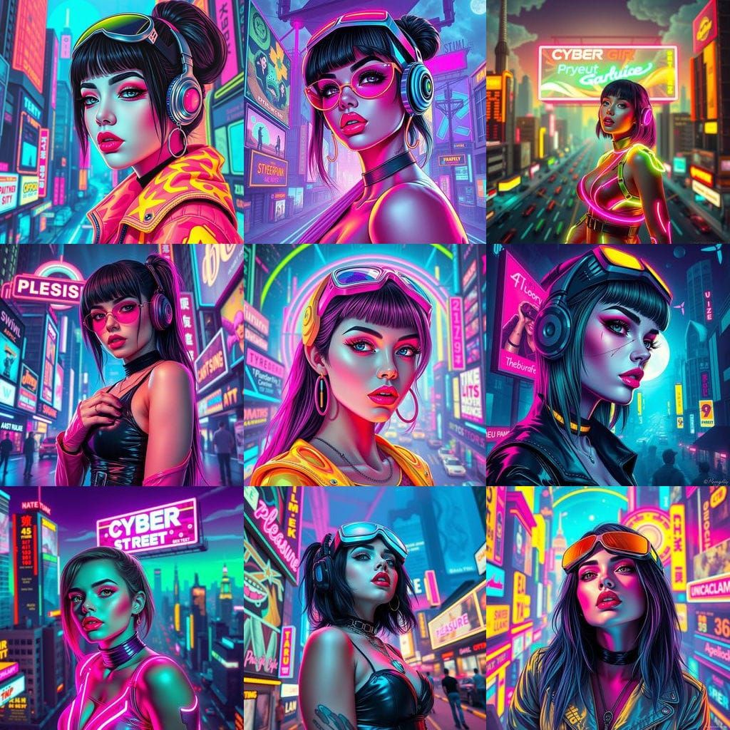 Psychedelic Cybergoth Girl in Neon Cyberpunk Dreamscape