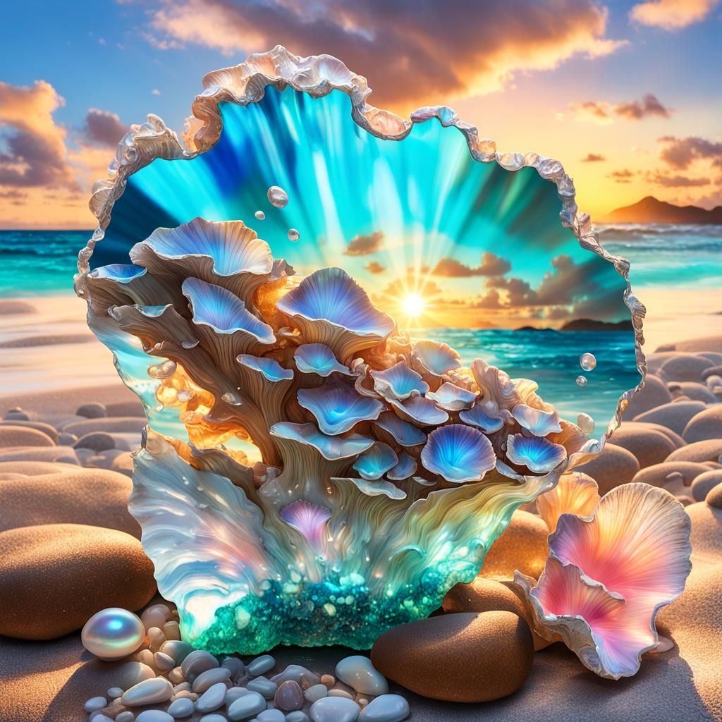 Quartz Mushroom Abalone Shells in Sunset Light