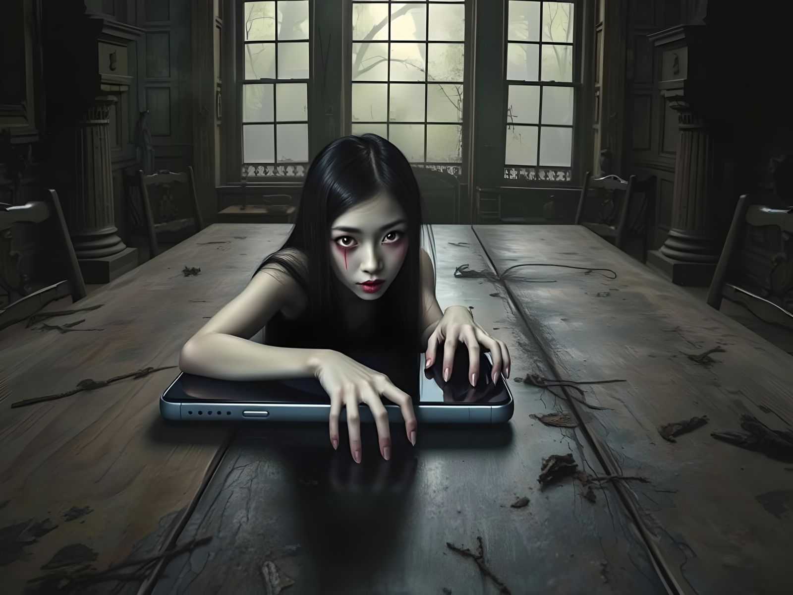 Creepy Spectre Crawling Out of Smartphone