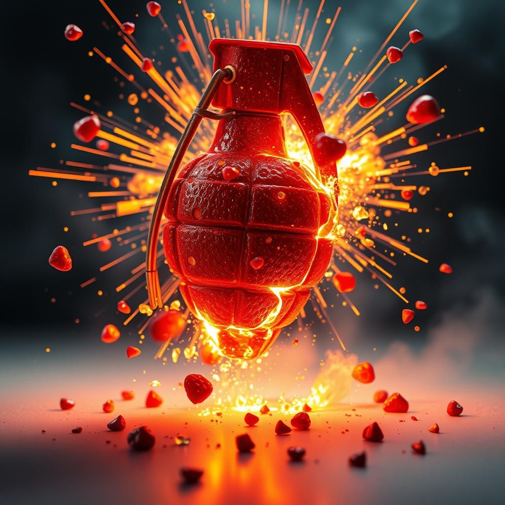 Strawberry Hand Grenade Exploding in Anime Style