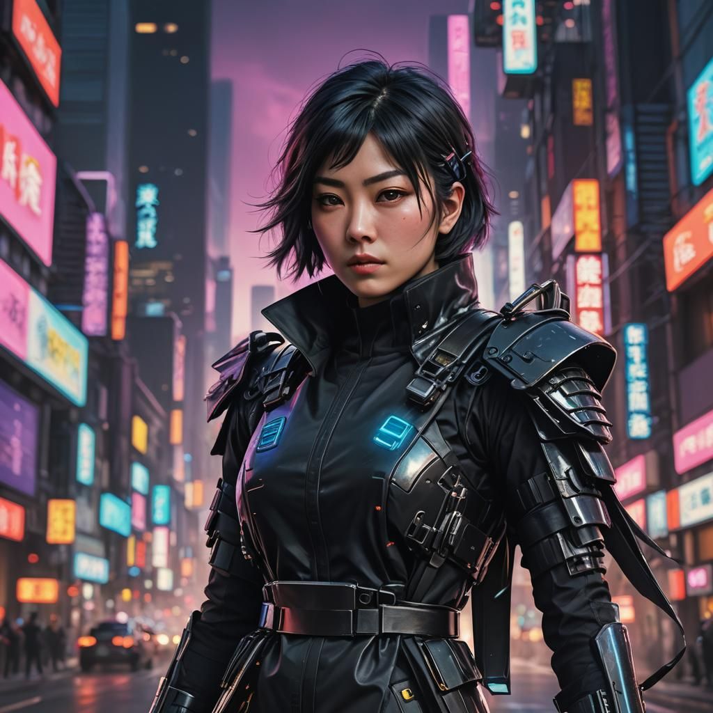 Cyber Ninja Woman in Gritty Futuristic Portrait