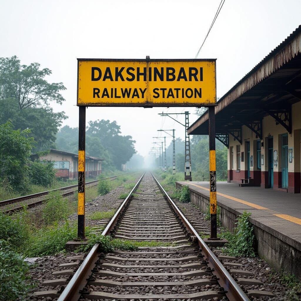 Abandoned Railway Station Signboard With Black Text