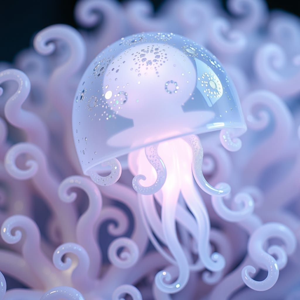 Whimsical Kawaii Jellyfish Sculpture in Iridescent Glitter