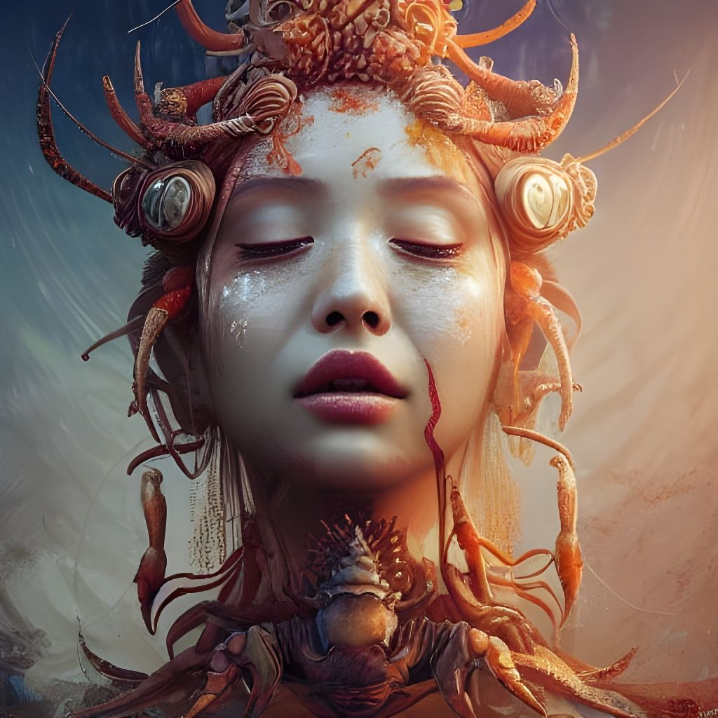 Emotional Crab Goddess in Art Nouveau Style