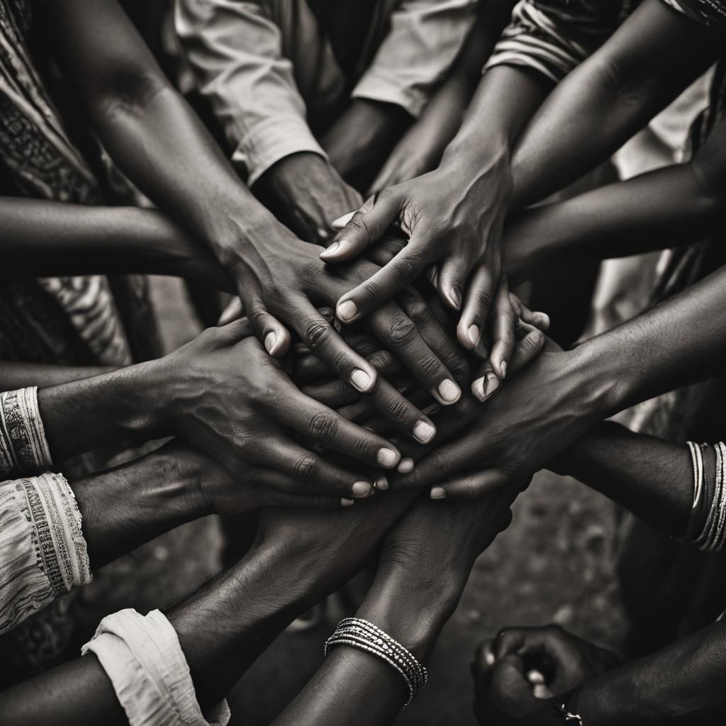 Monochrome Portrait of African People Holding Hands