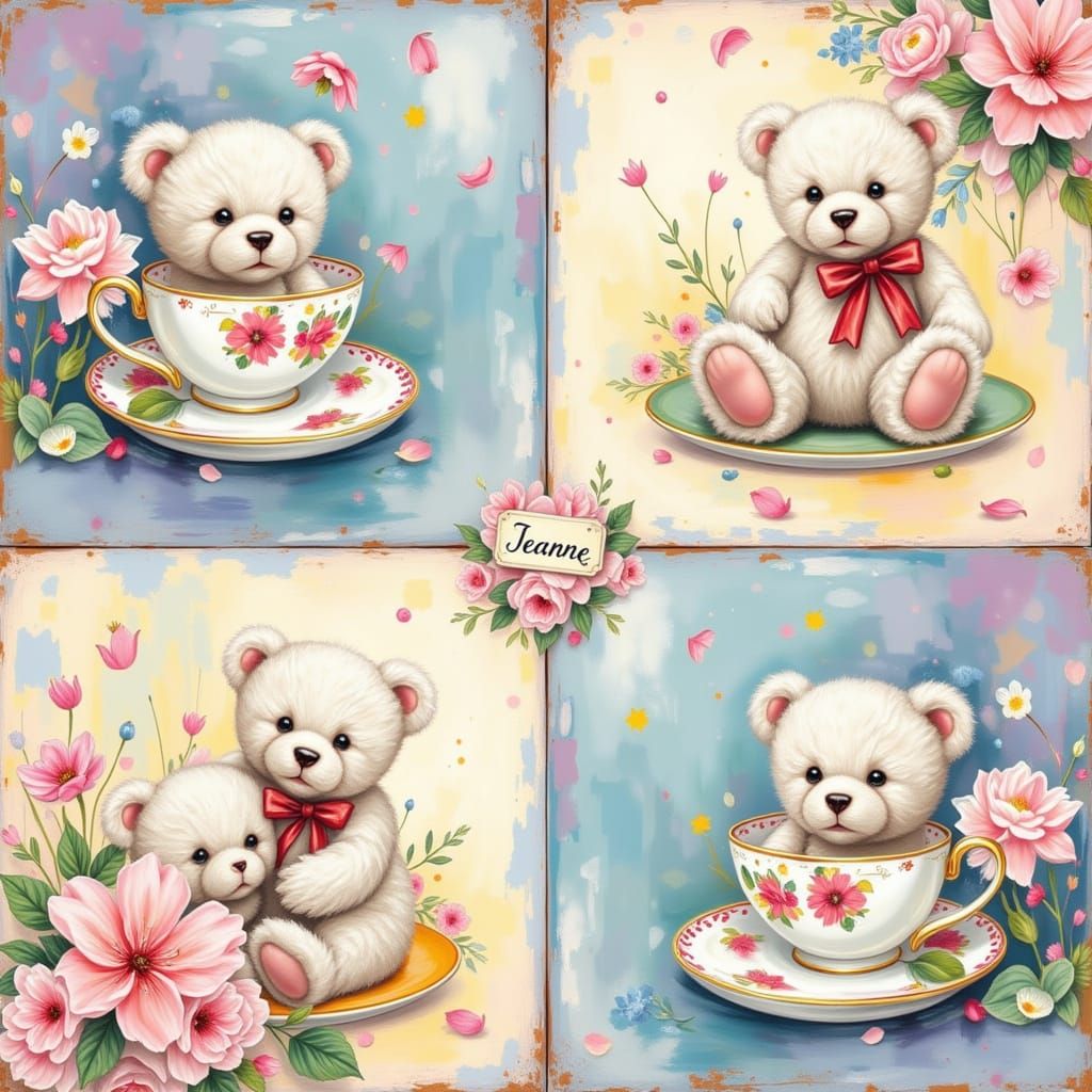 Teddy Bears and Teacups in Impasto Style