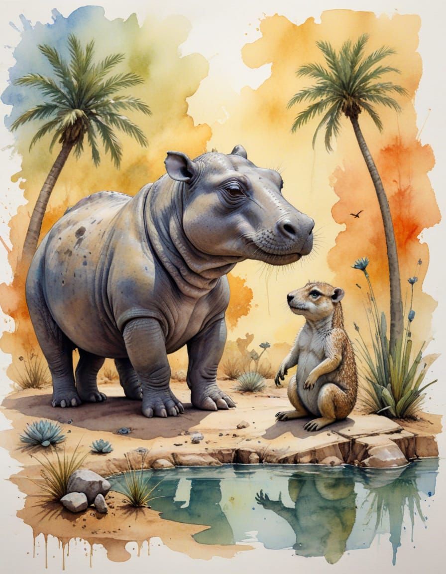 Hippo and Meerkat Friends by Oasis in Sketch Art