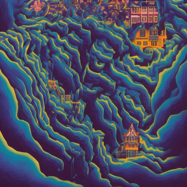 Surreal Victorian Village Optical Illusion