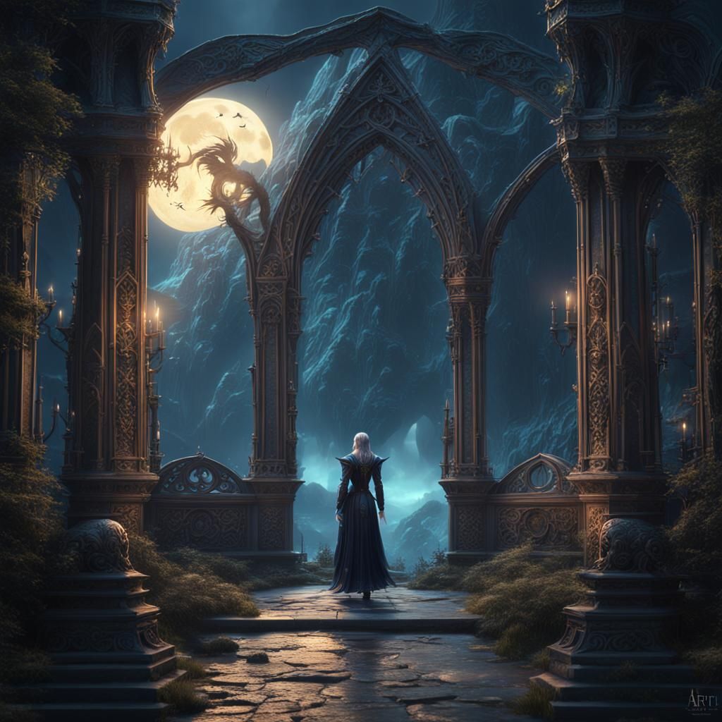 Gothic Moon Elf in Detailed Matte Painting