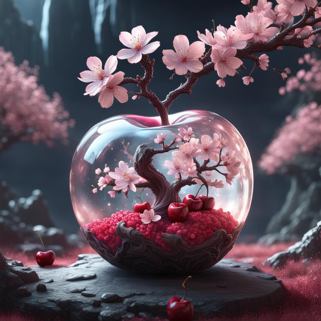Crystal Apple with Cherry Blossom: Matte Painting