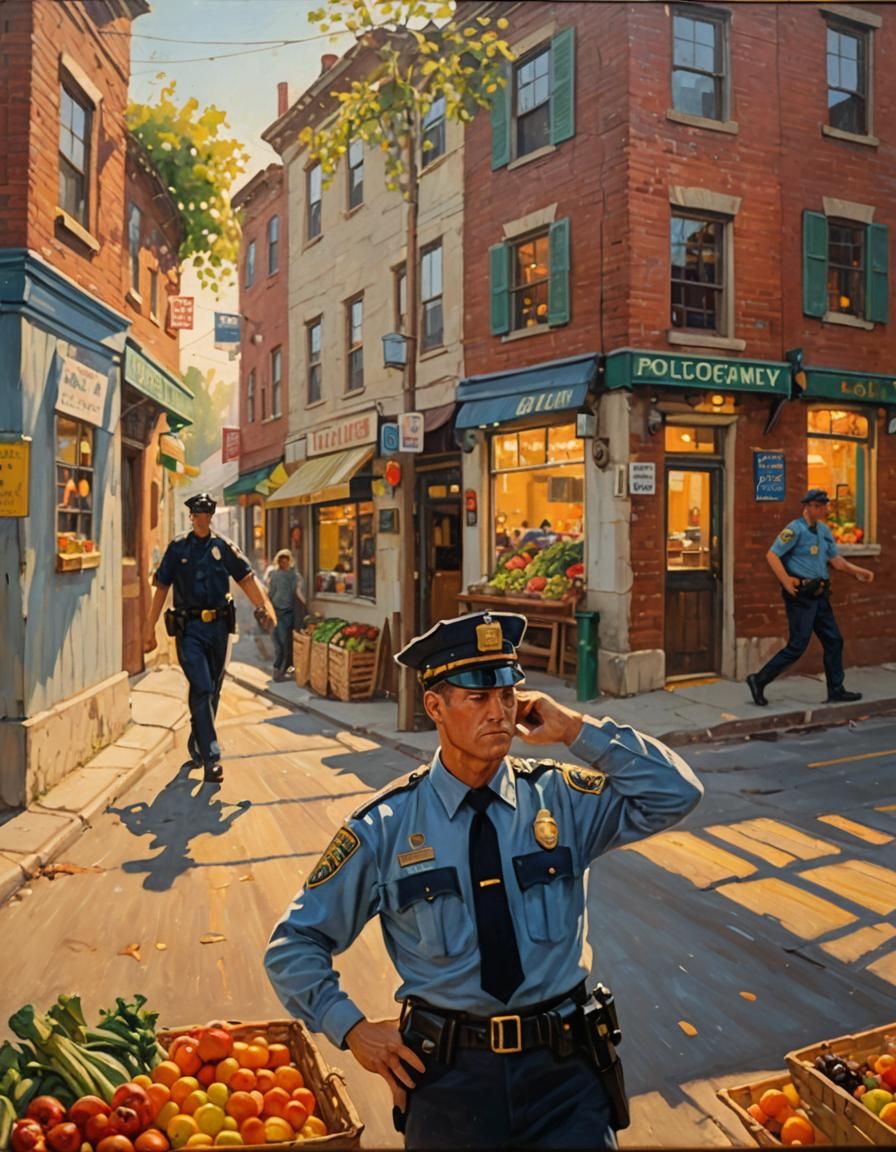 Policeman at Market in Expressive Impasto Oil Painting