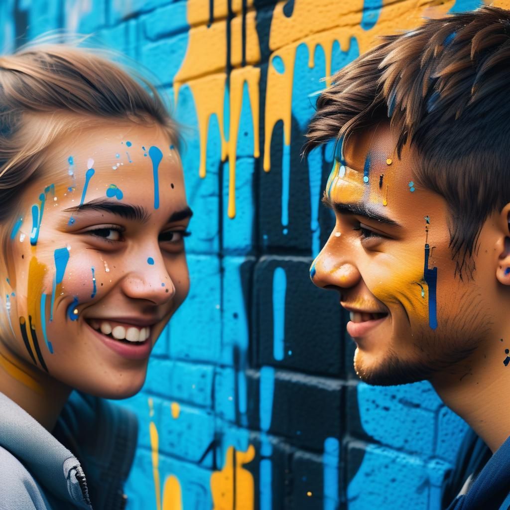 Brother and Sister Portrait in Graffiti Art Style