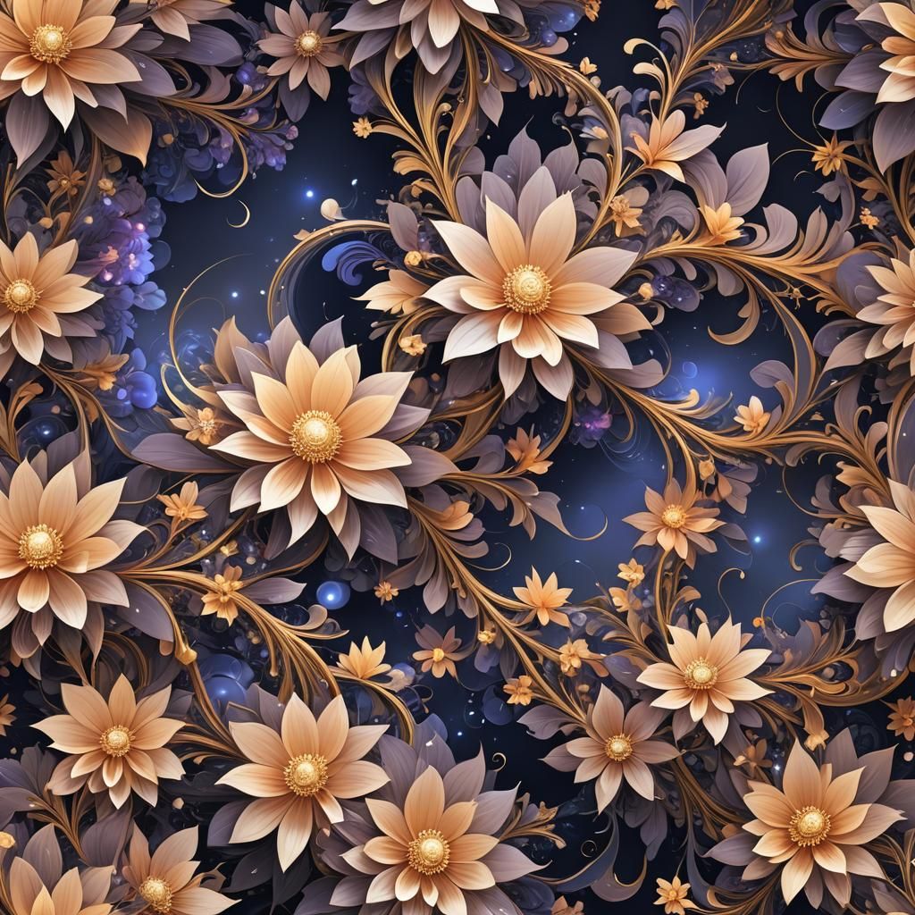Fractal Twilight: Flowers in a Colorful Melody