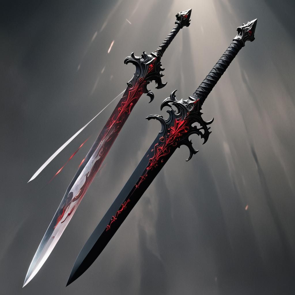 Black Longsword Floating in Void: 3D Anime Art