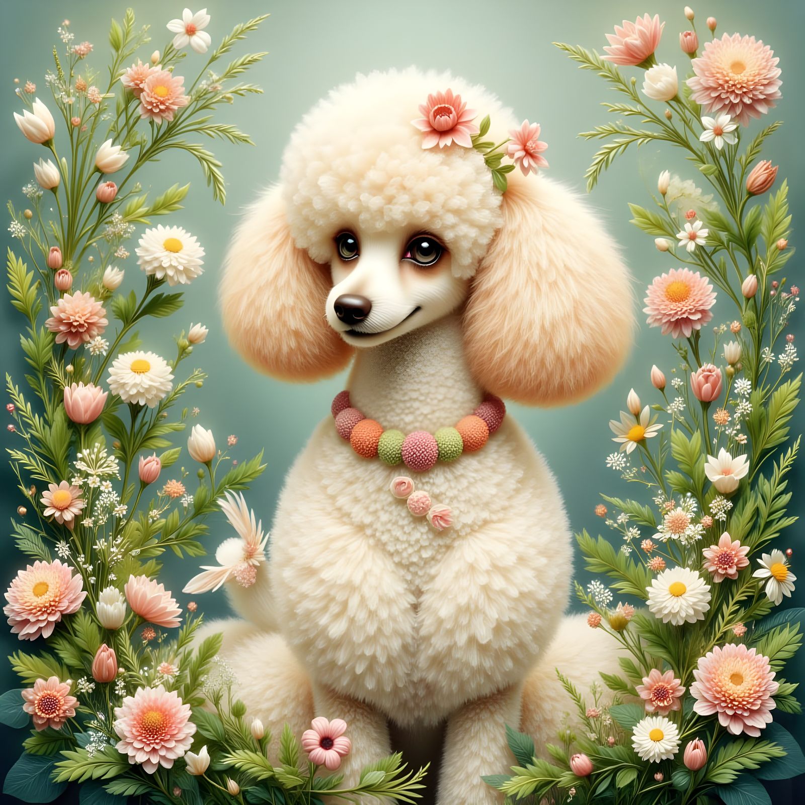 Floral Poodle Made of Tiny Flowers