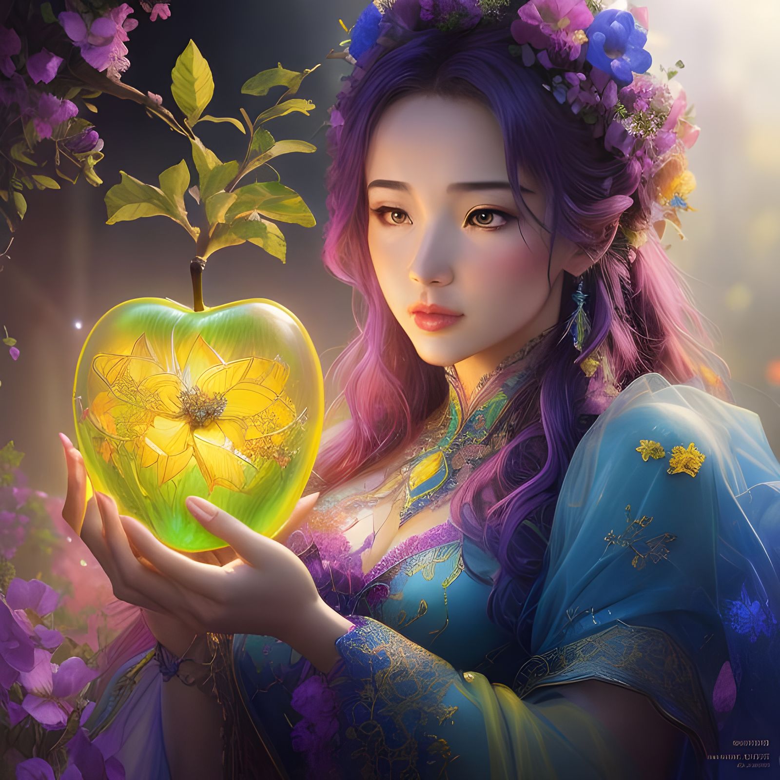 Apple in Glass Enclosure: Hyperrealistic Digital Illustratio...