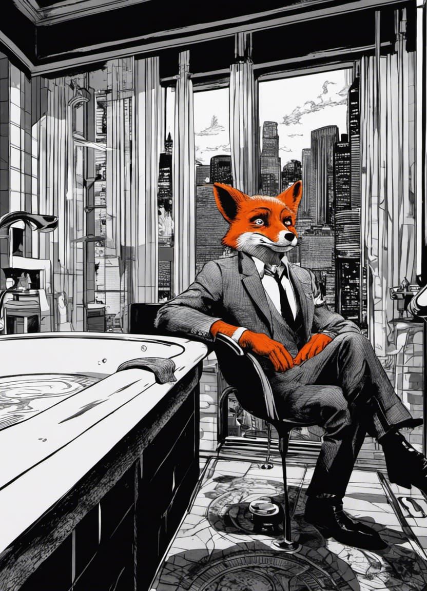 Nick Wilde in Bathtub: Film Noir Digital Art