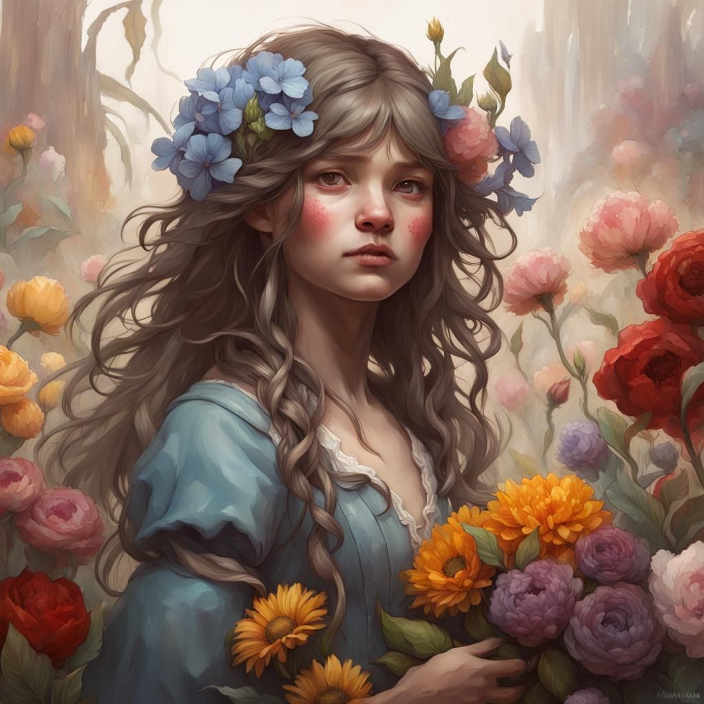 Floral Portrait in Art Nouveau Style