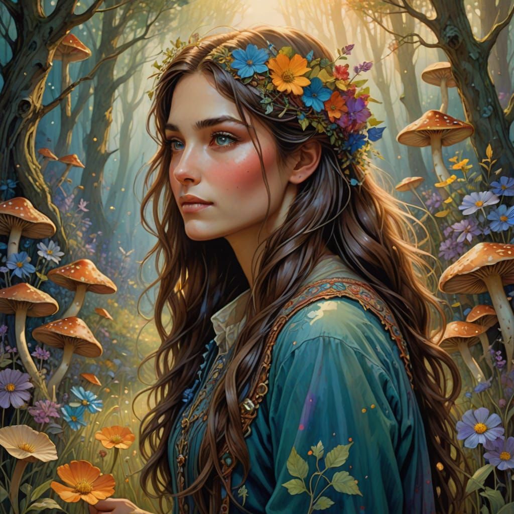 Woman Artist Captivated by Serene Meadow