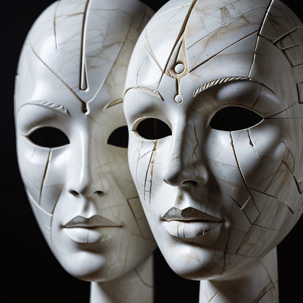 Modern Abstract Masks in White Marble