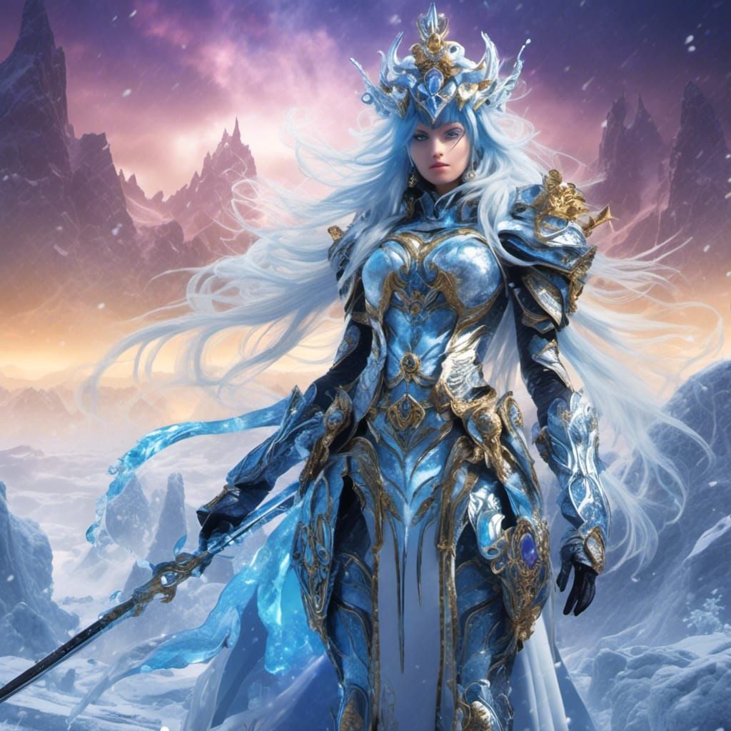 Icy Warrior Queen in Majestic Landscape