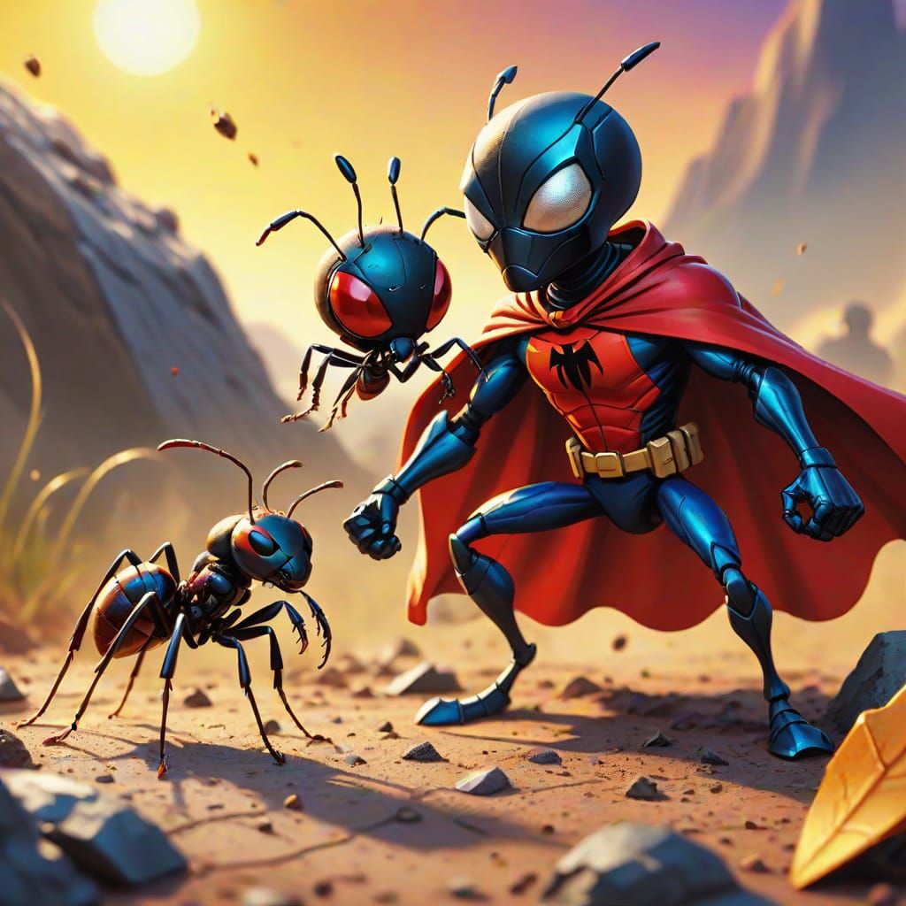 Ant Superhero Rescues Wounded Comrade: Comic Book Style