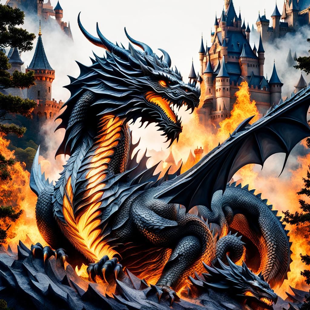 Dragon and Castle Double Exposure Art