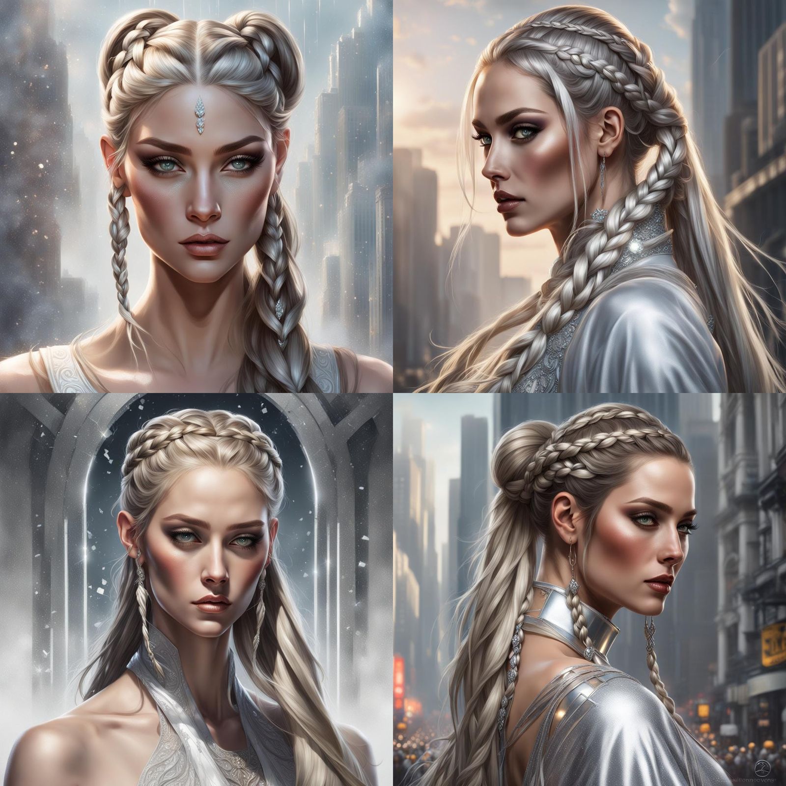 Brunette with Silver Braids and Glitter, Hyperdetailed Art