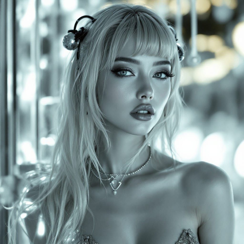 Confident Pin-Up in K-Pop Cyberpunk Style