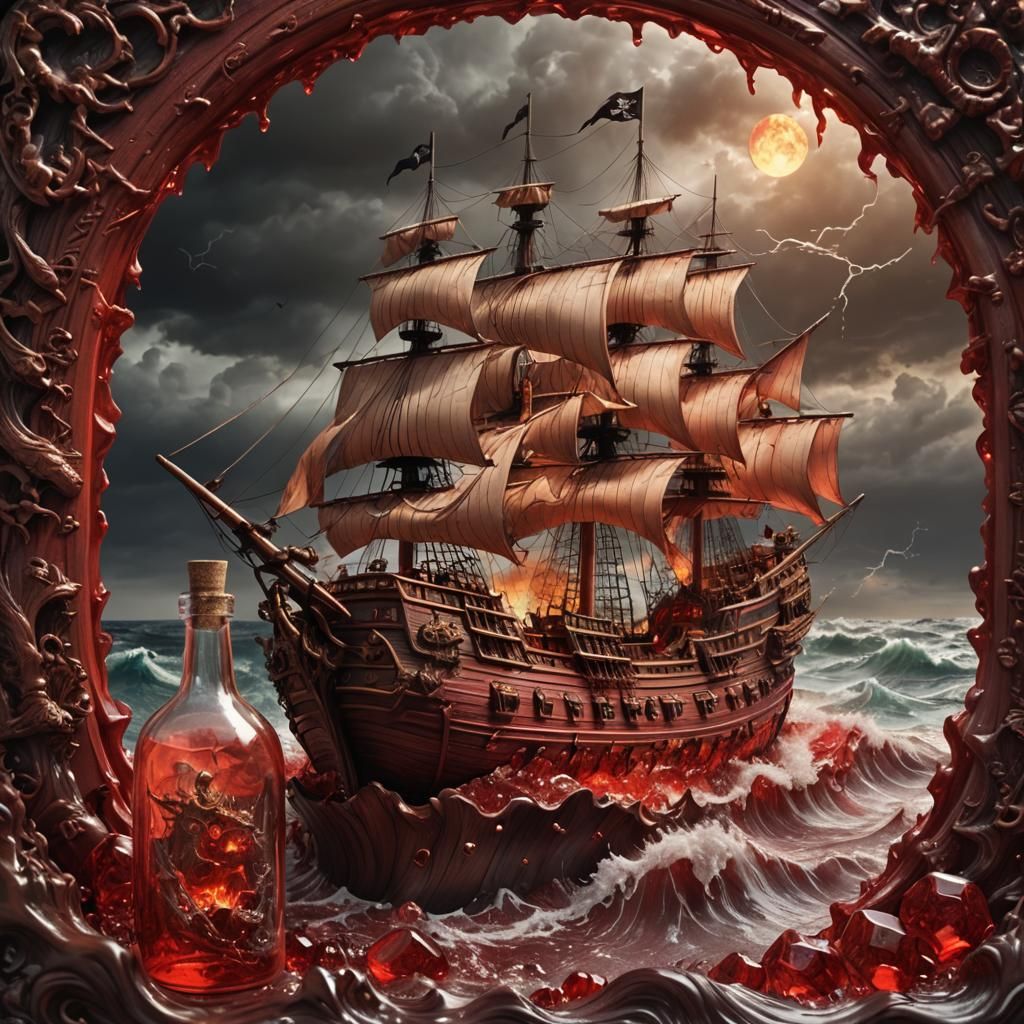 Infernal Pirate Ship in a Bottle