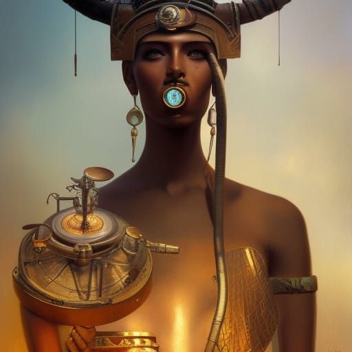 Surreal Egyptian Steampunk Portrait in Digital Painting Styl...