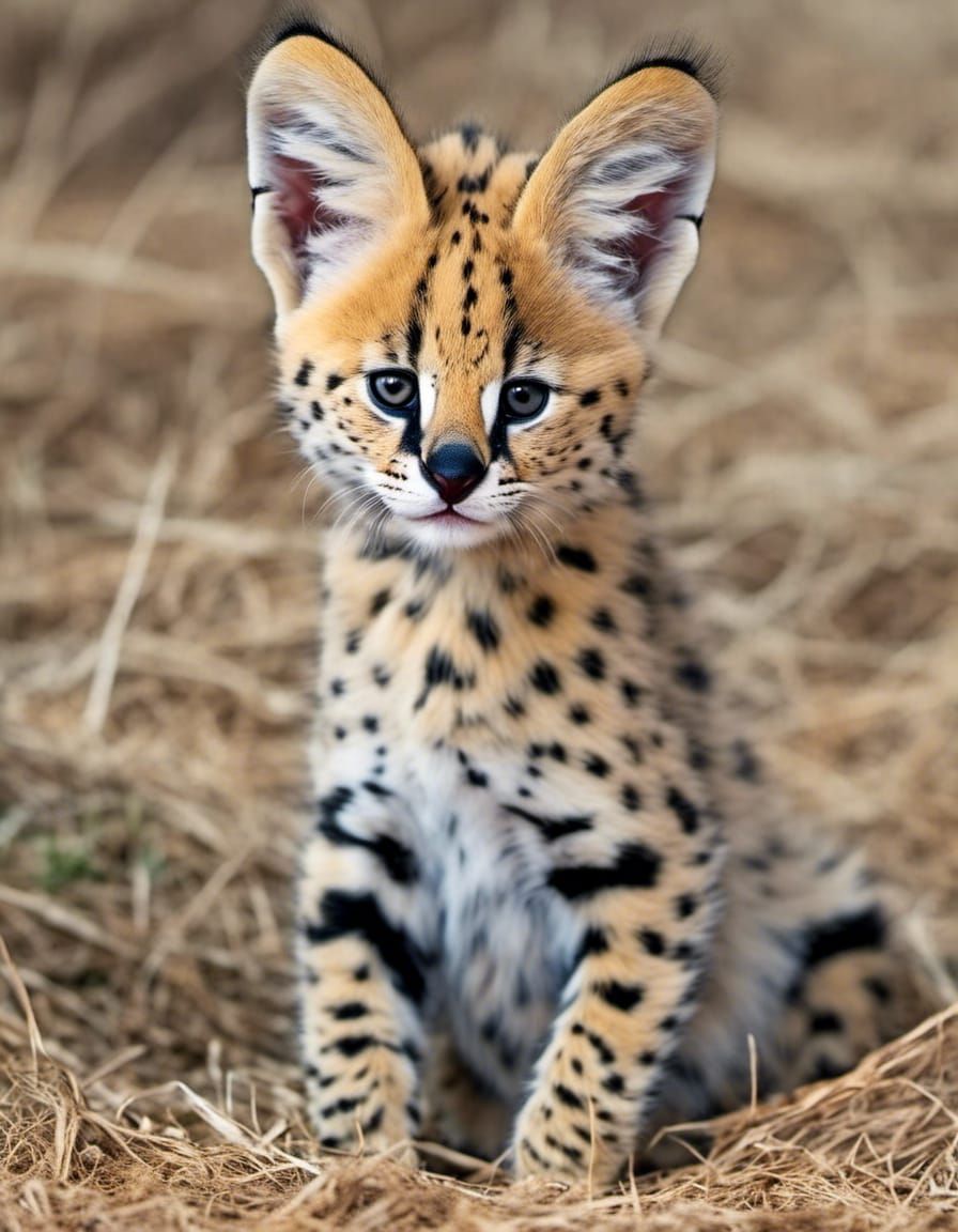Serval Kitten (Leptailurus serval) in the African Wilderness...