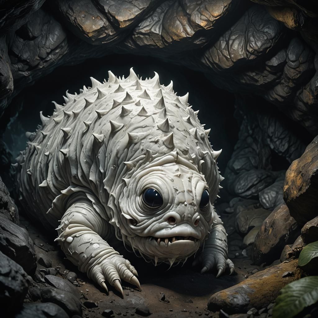 Hyperrealistic Larva Monster in Mystical Cave