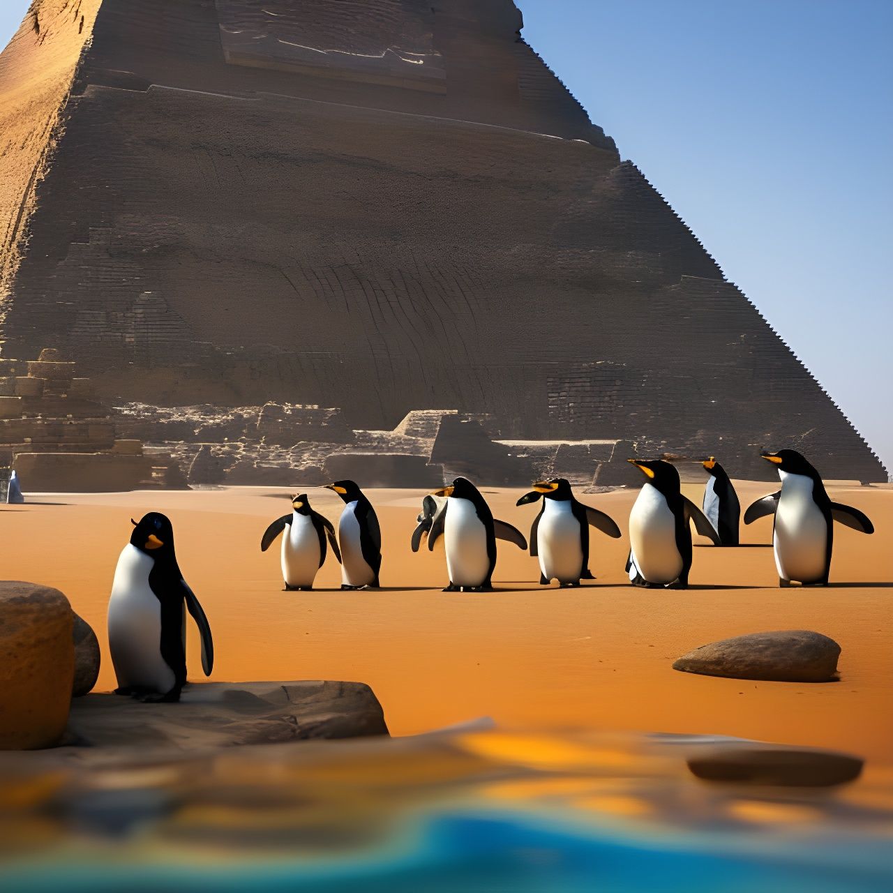 Penguins Discover Pyramids in Detailed Matte Painting