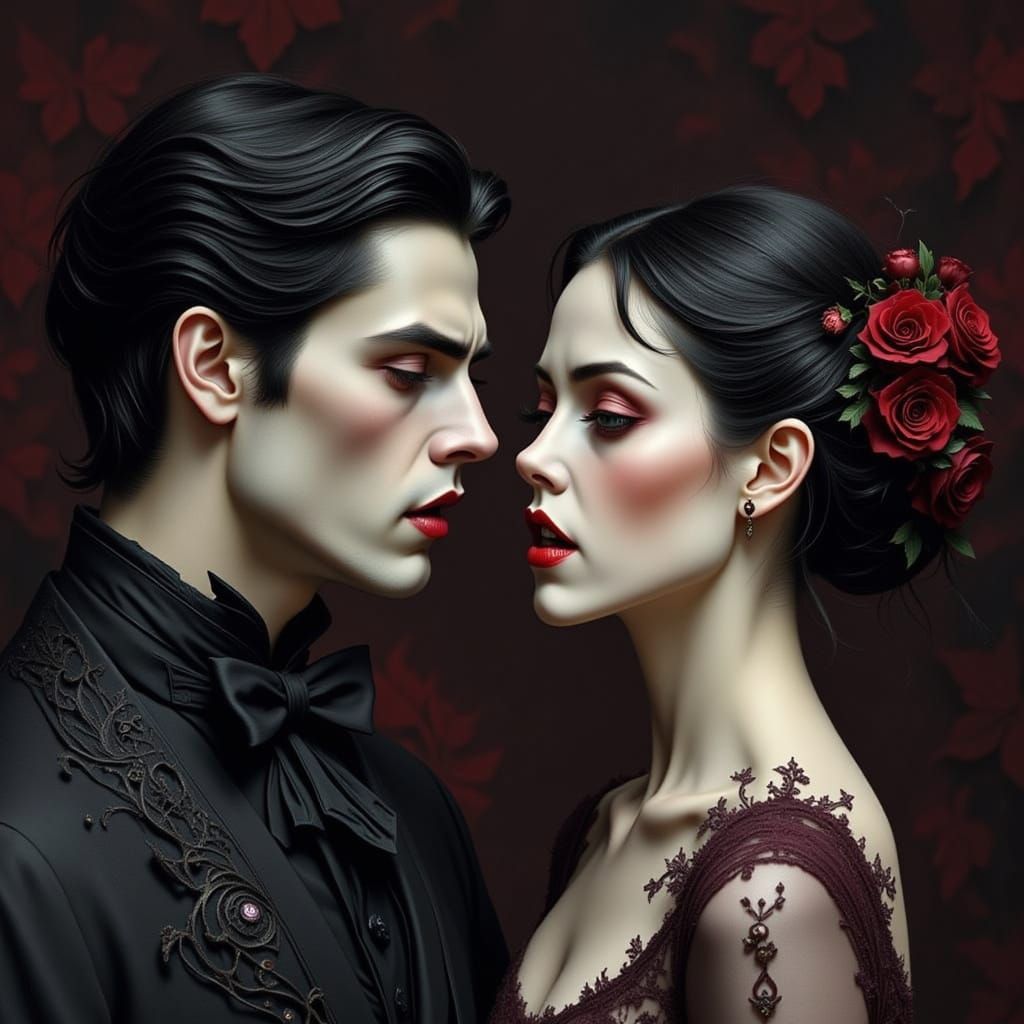 Gothic Vampire Wedding with Fangs, Close-up