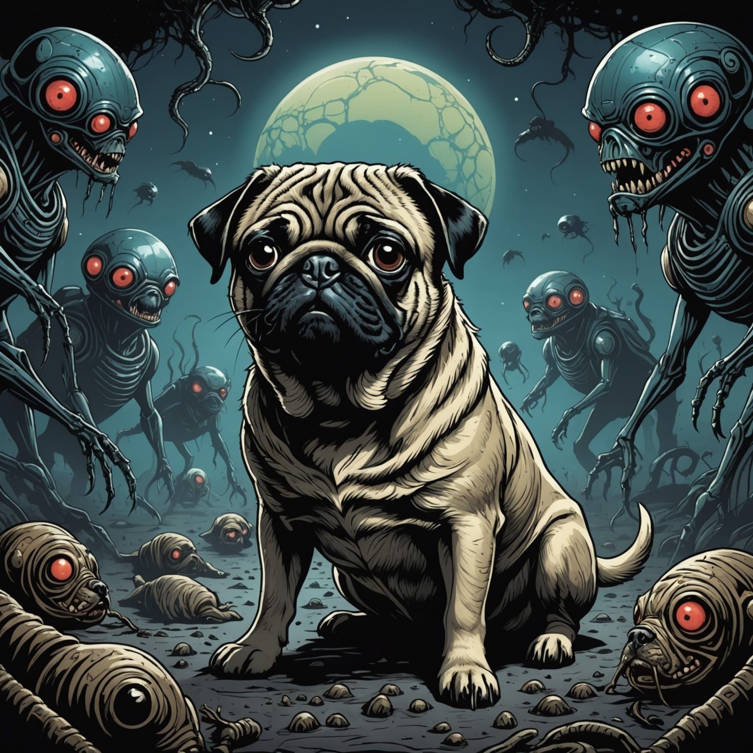 Horror: Pug Parasitized by an Alien in Comic Art