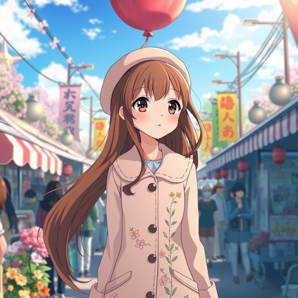 Girl in Spring Marketplace, Anime Style