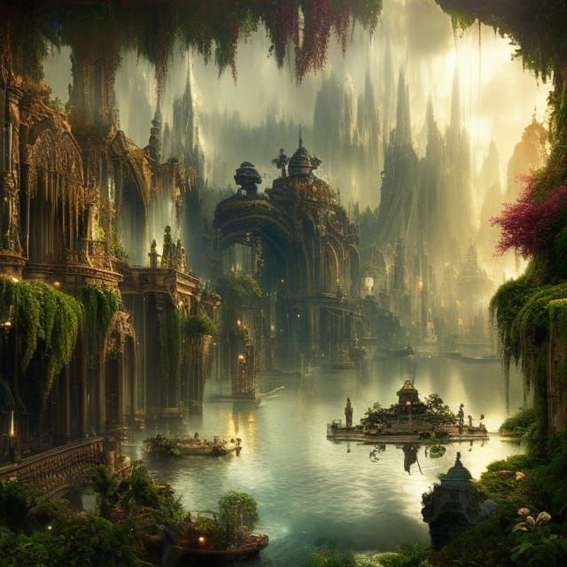 Futuristic City with Floating Gardens in Digital Art