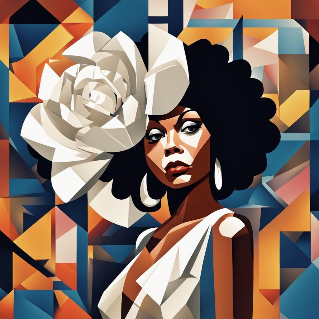 Cubist Portrait of Jazz Singer with Carnation