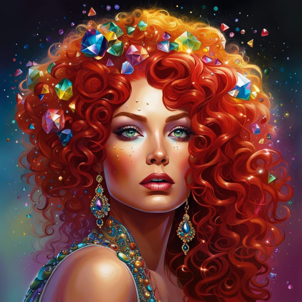 Fantasy Queen with Rainbow Gems, Detailed Digital Art