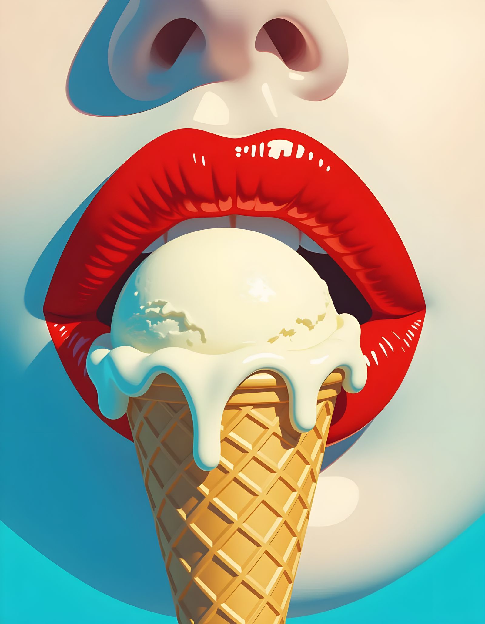 Red Lips Savoring Ice Cream: Photorealistic Digital Art