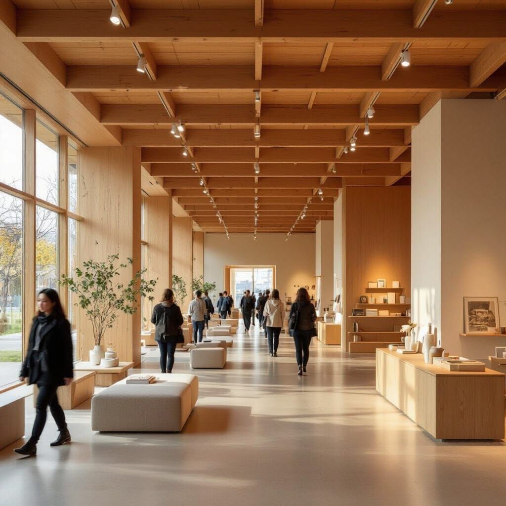 Minimalist Exhibition Hall with Natural Textures