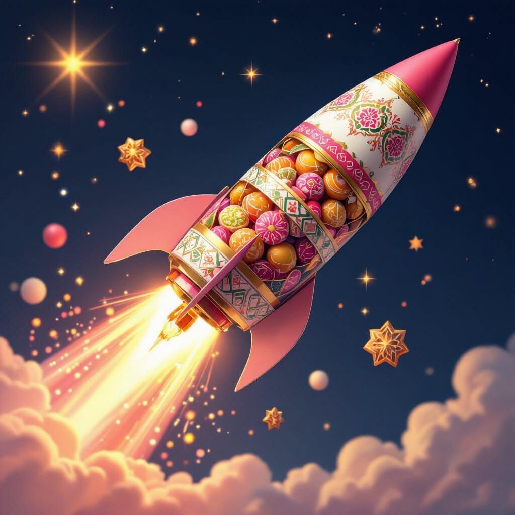 Festive Rocket Gift Box for Mawlid in Digital Art Style