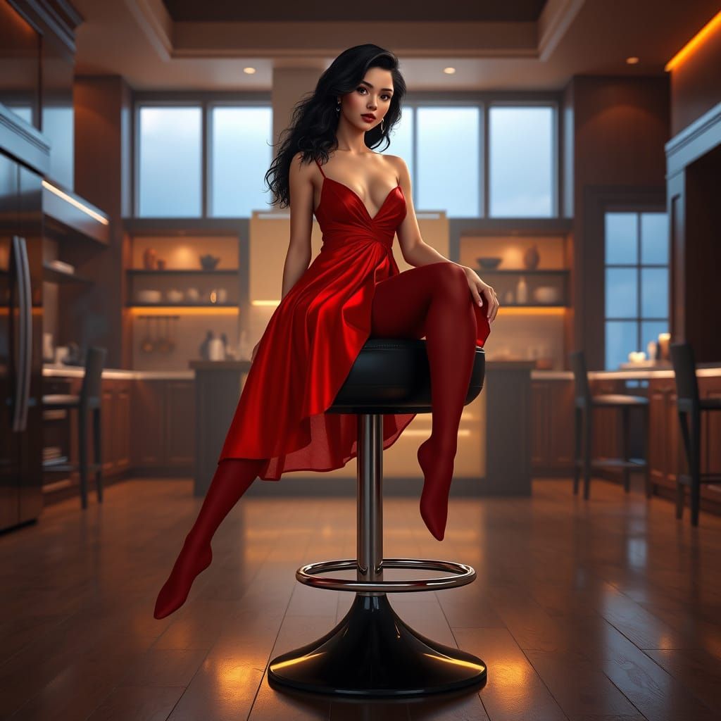 Surreal Goddess Sits atop a Colossal Kitchen Stool in Vibran...