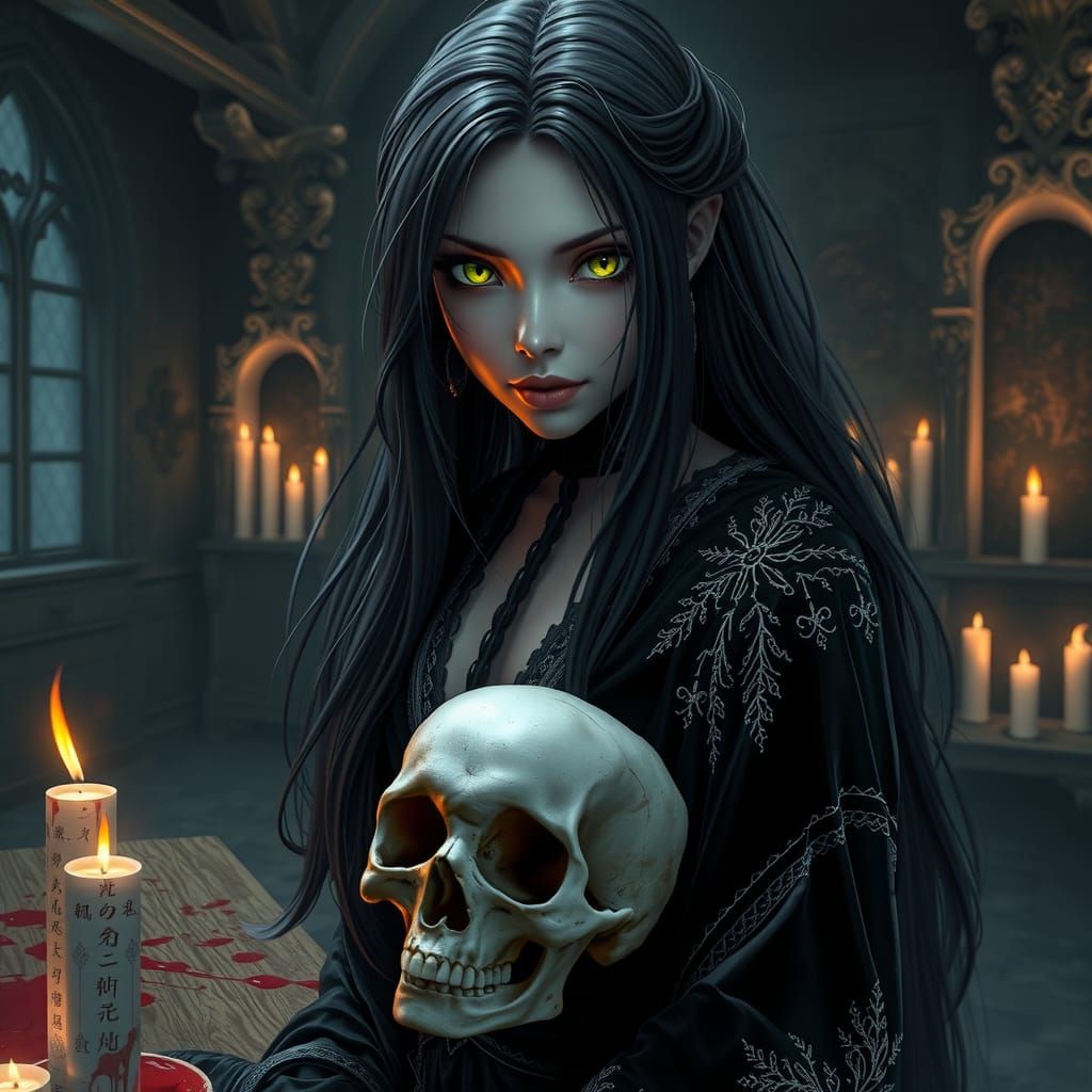 Enigmatic Sorceress in Hyper-Realistic 3D Anime Style