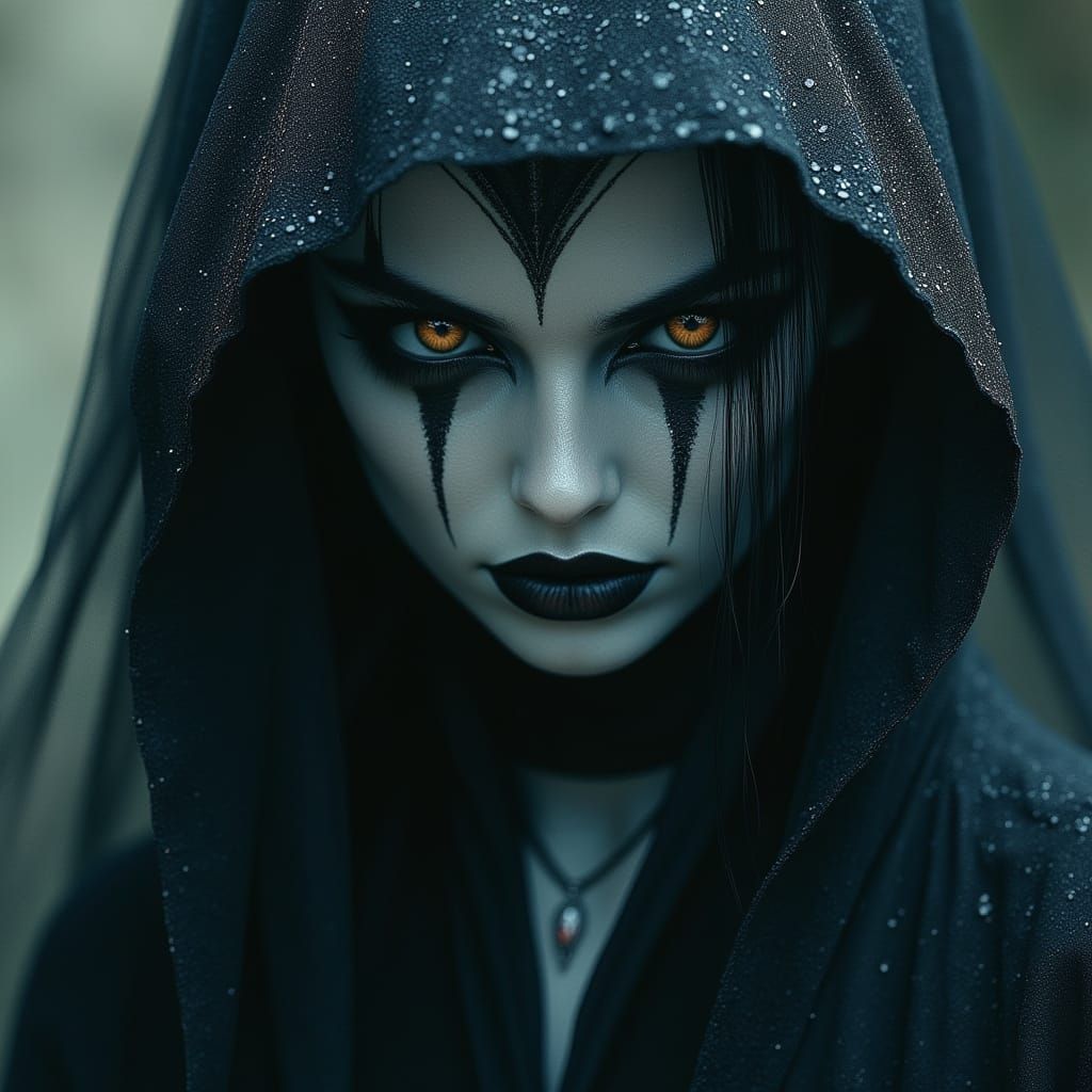 Gothic Vampire Huntress with Golden Eyes