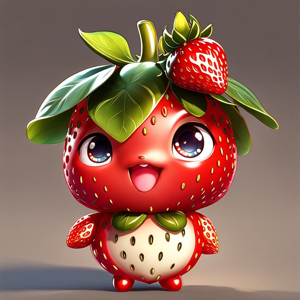 Cute Chibi Strawberry Character in 3D Anime Art