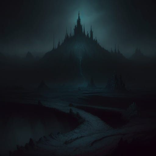 Mysterious Dark Landscape in Detailed Cyberpunk Style