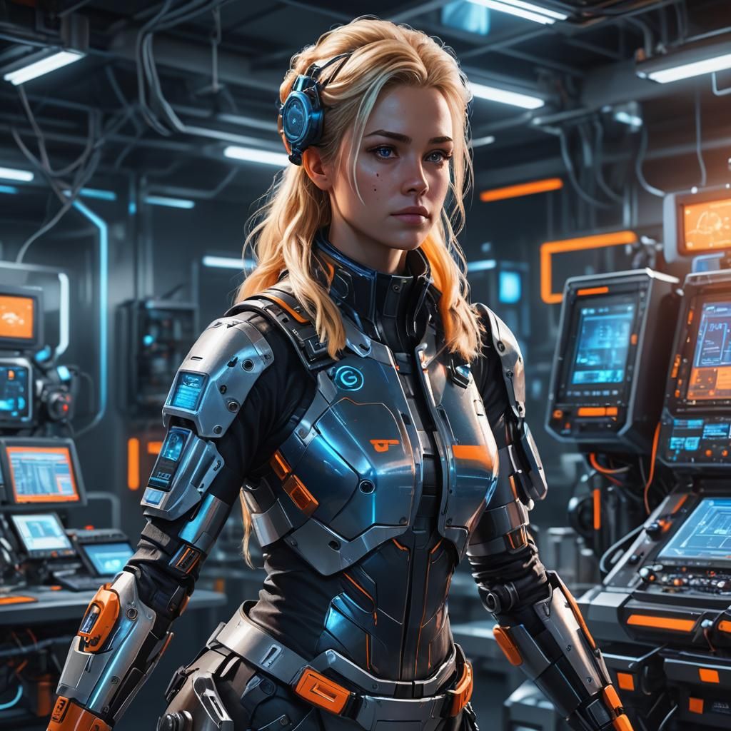 Blonde Woman in High-Tech Lab: Sci-Fi Concept Art